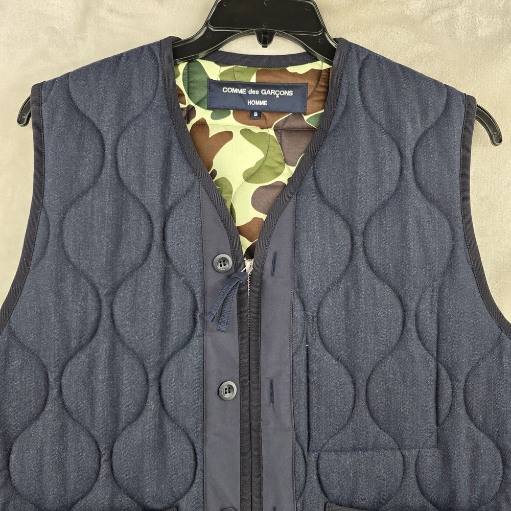 Comme Des Garçons Homme Quilted Vest Mens Small Full Zip Blue Camo Made In Japan - Picture 7 of 15